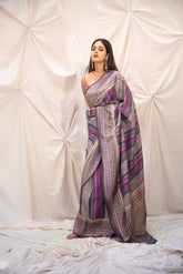 Rangkat Pure Tussar Georgette Banarasi Handloom Silk Saree With Blouse